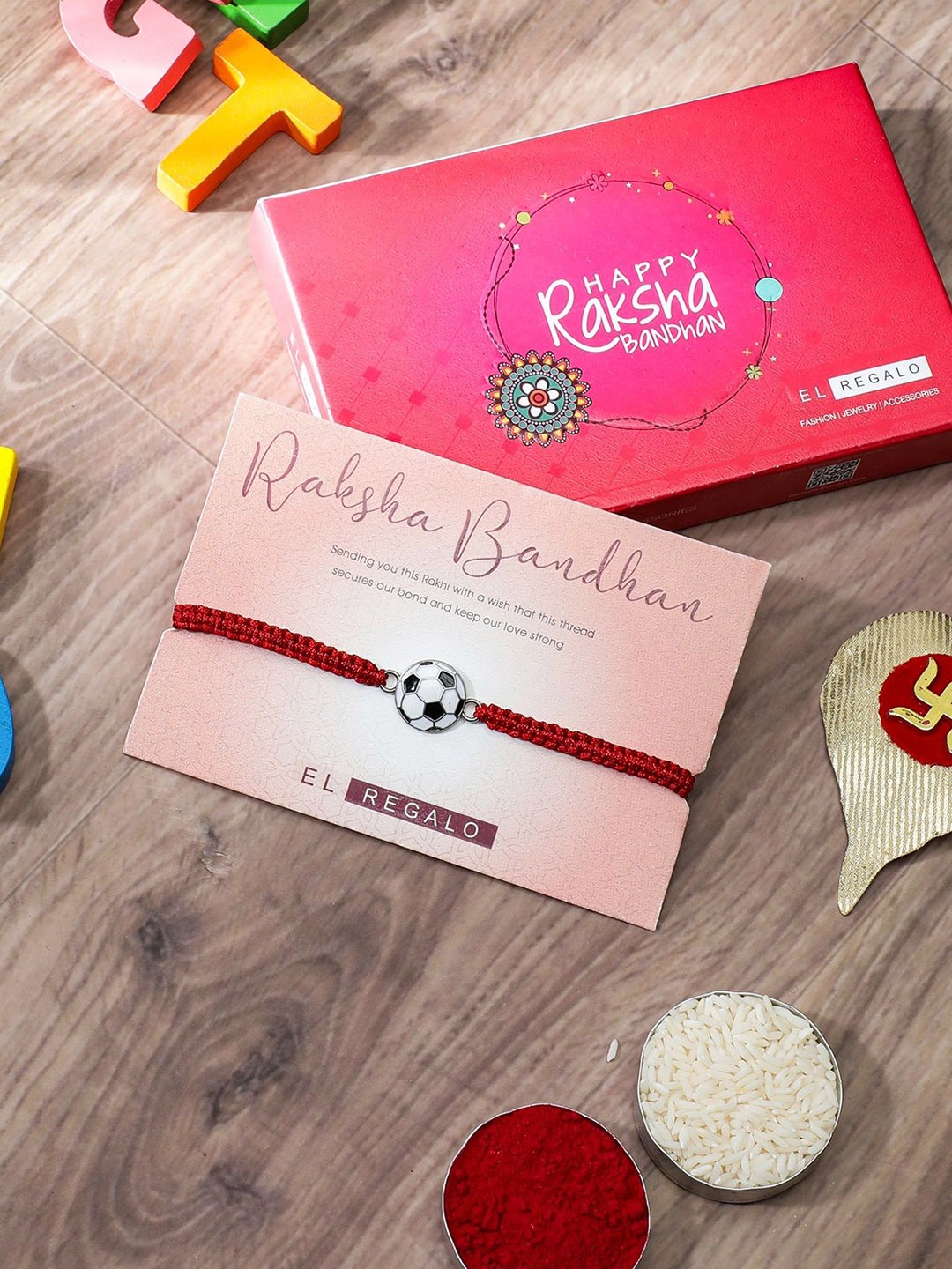 

EL REGALO Kids Charm Detail Thread Rakhi, Red