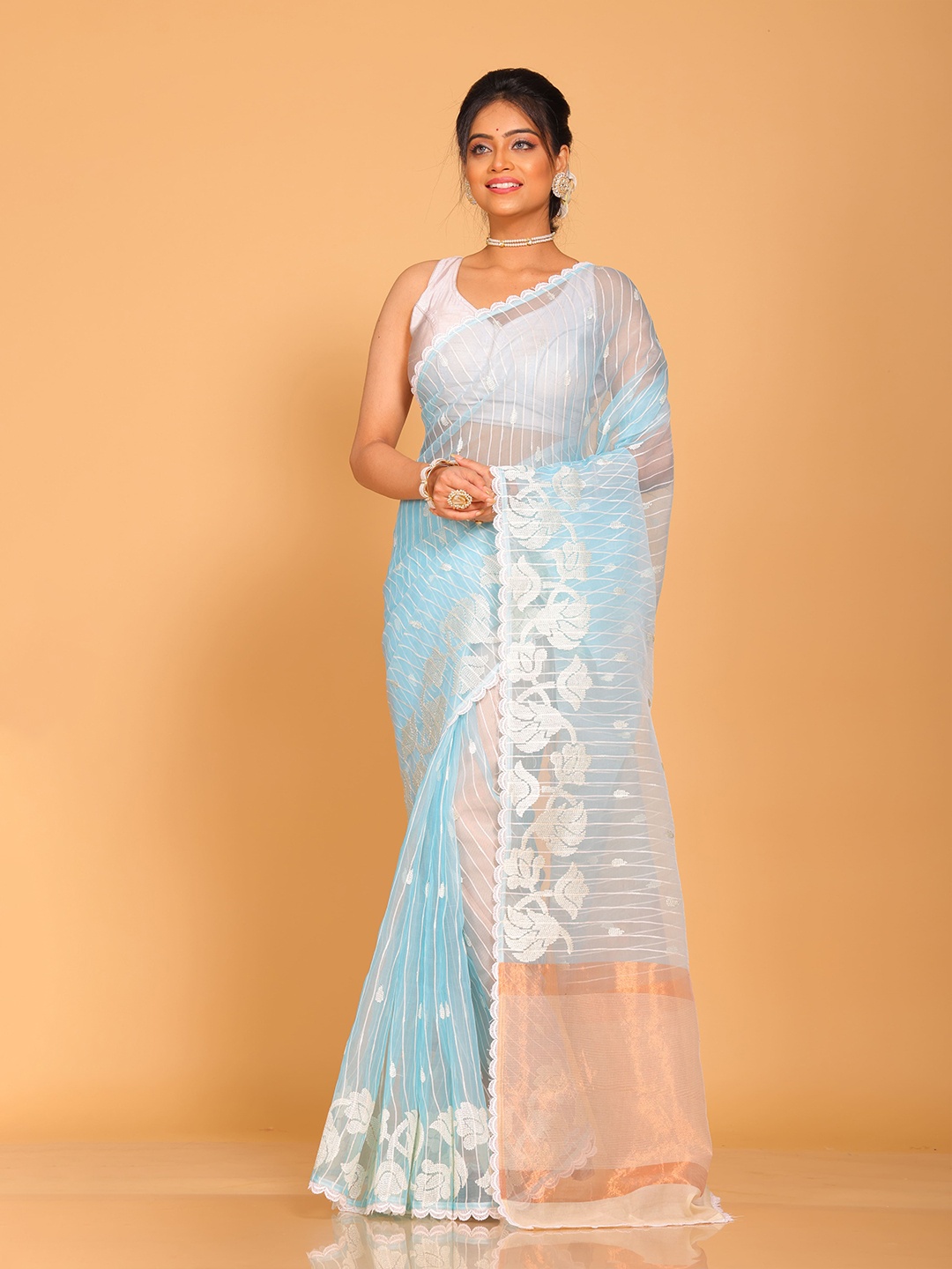 

Morchari Embroidered Organza Saree, Blue