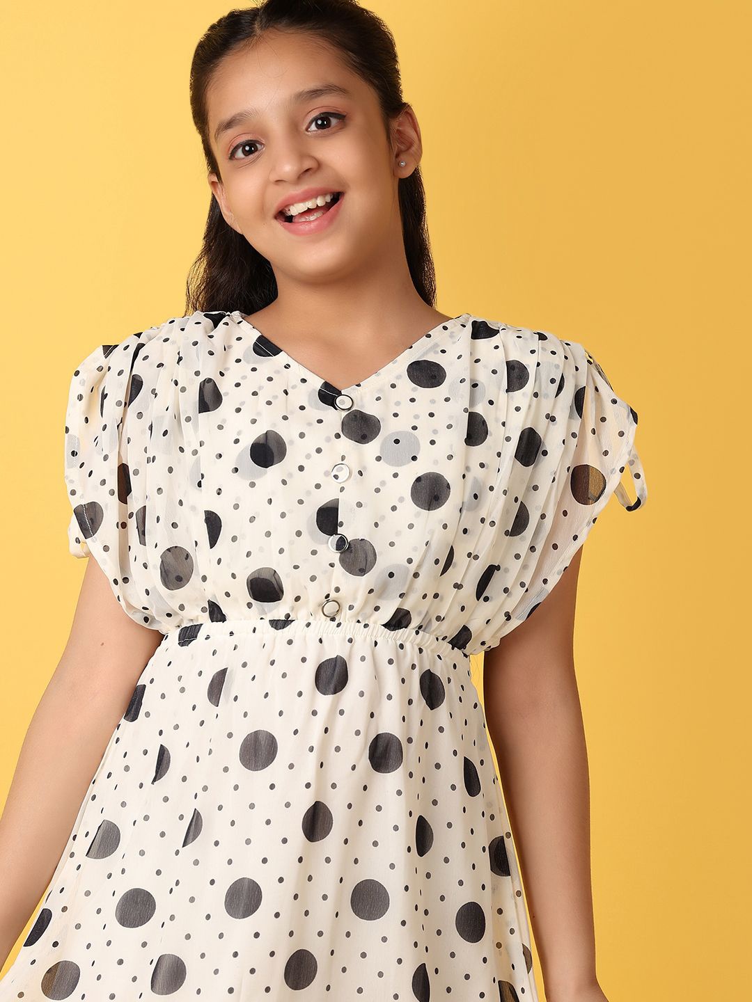 

V-Mart Girls Polka Dot Printed Georgette A-Line Dress, White
