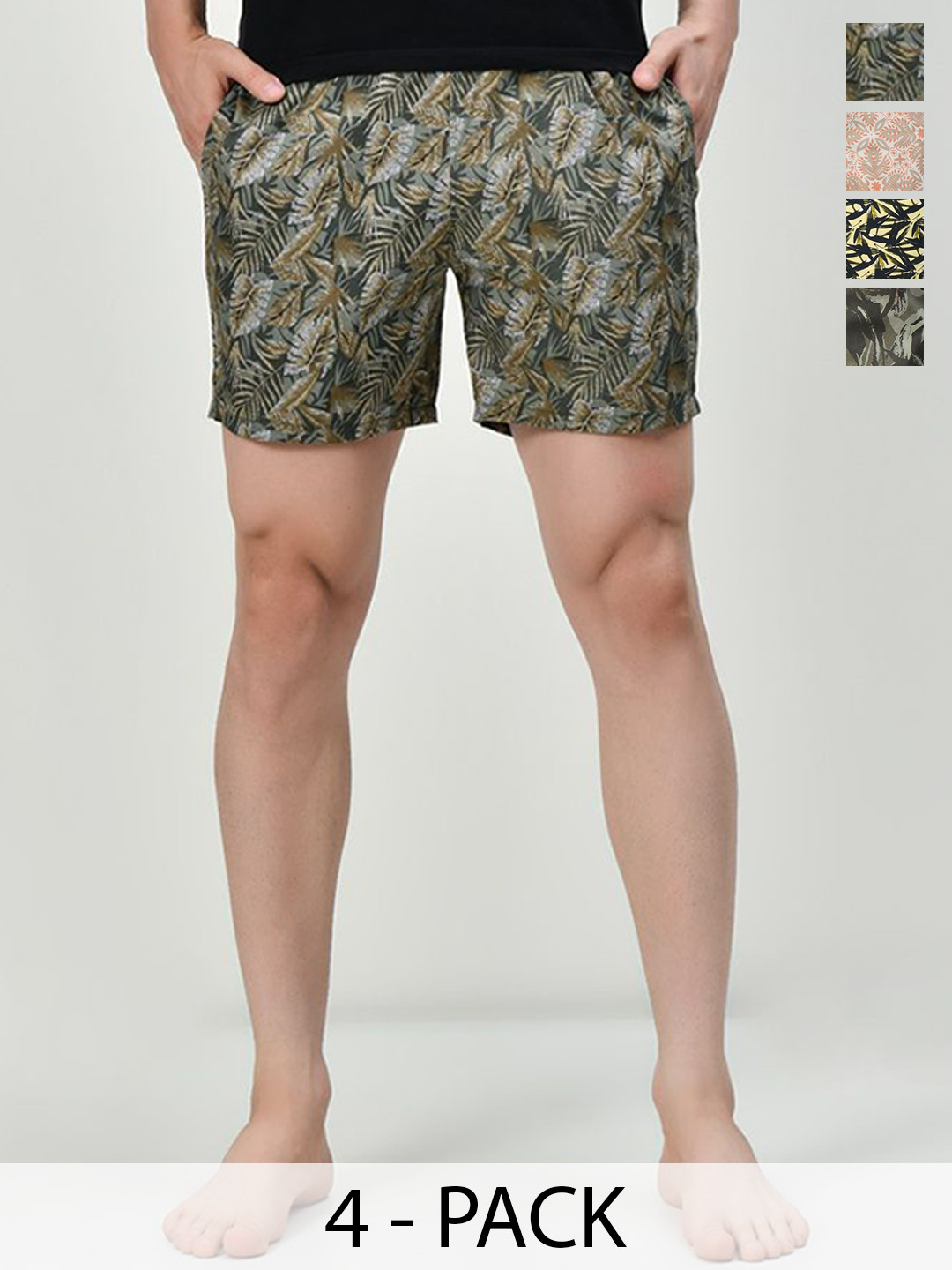 

BAESD Men Pack Of 4 Printed High-Rise Shorts, Green