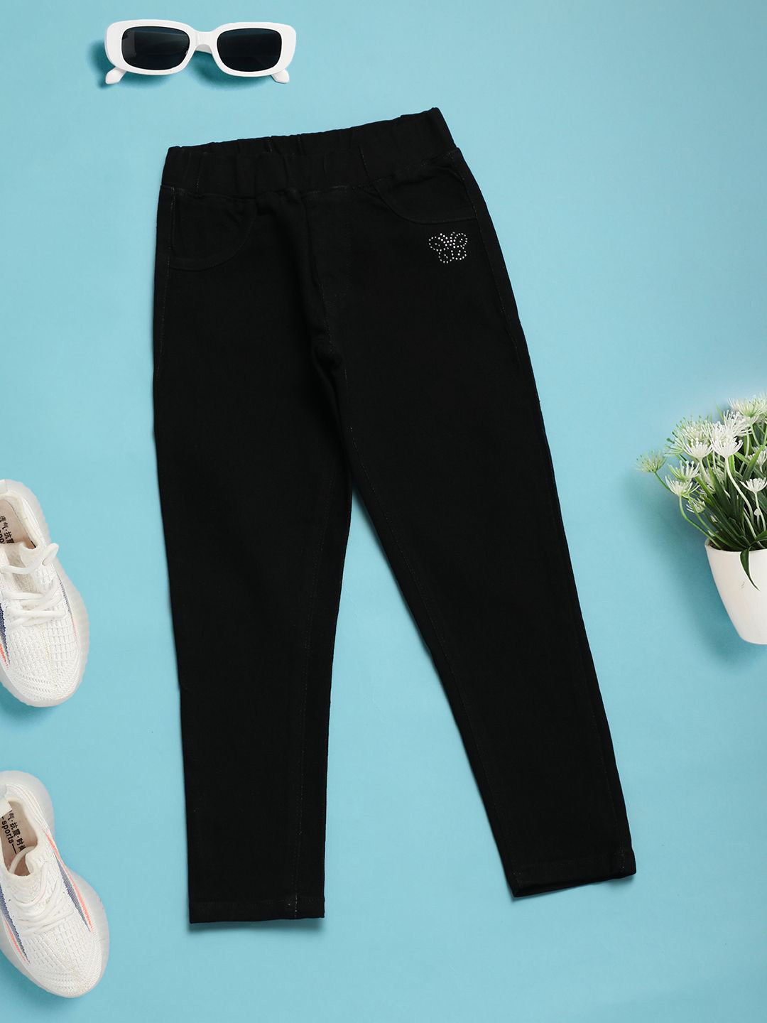 

V-Mart Girls Slim Fit Cotton Jeggings, Black