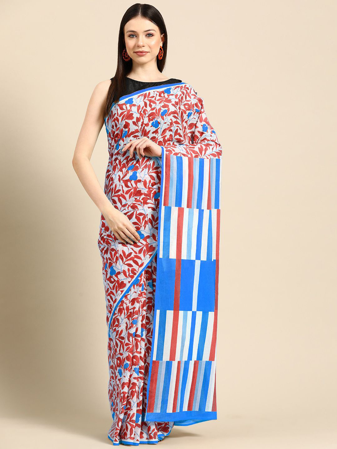 

BUTA BUTI Floral Pure Cotton Saree, Blue