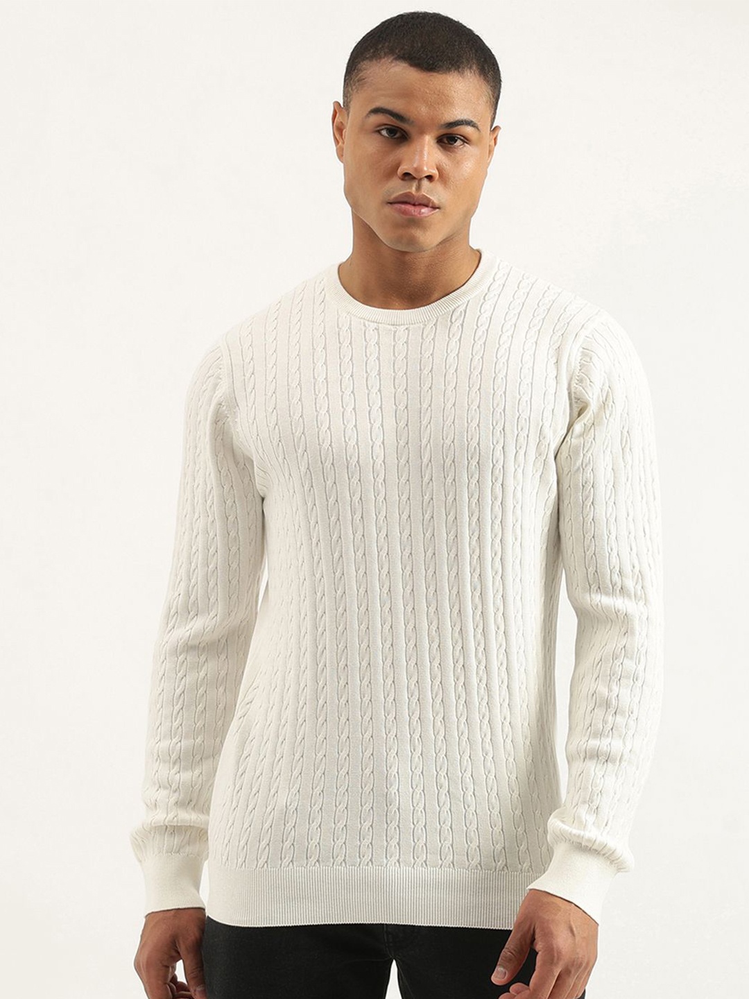 

United Colors of Benetton Men Cable Knit Pullover, White