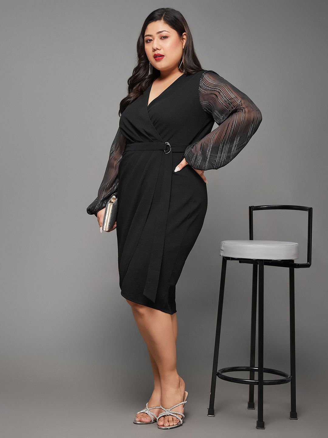 

Miss Chase A+ Plus Size Georgette Wrap Dress, Black