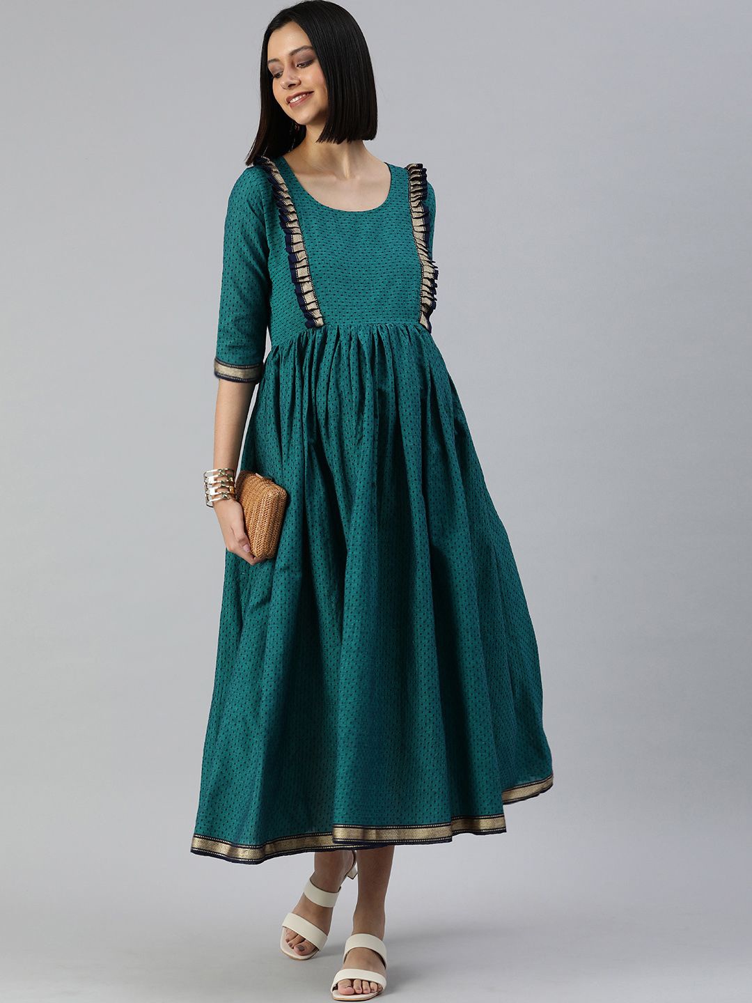 

Swishchick Round Neck Printed Maternity Midi Dress, Teal