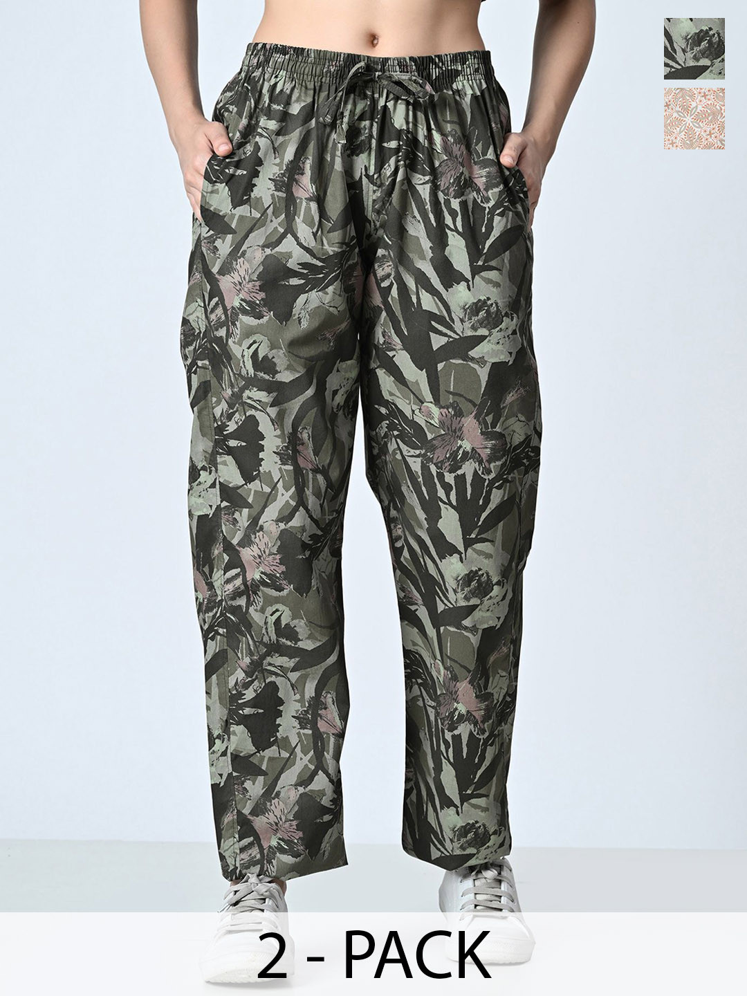 

BAESD Pack of 2 Printed Pure Cotton Trousers, Green