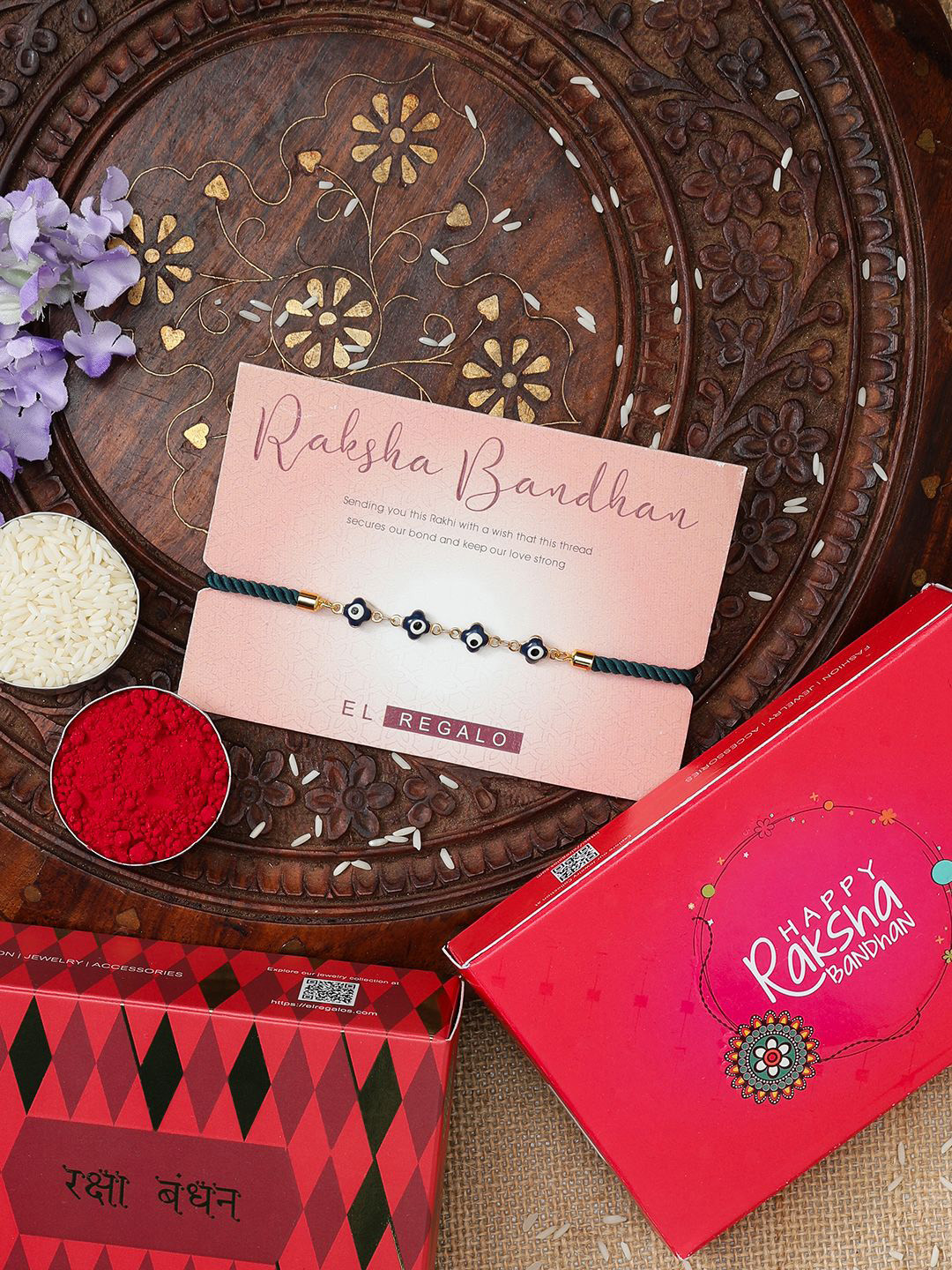 

EL REGALO Evil Eye Beaded Thread Rakhi, Gold