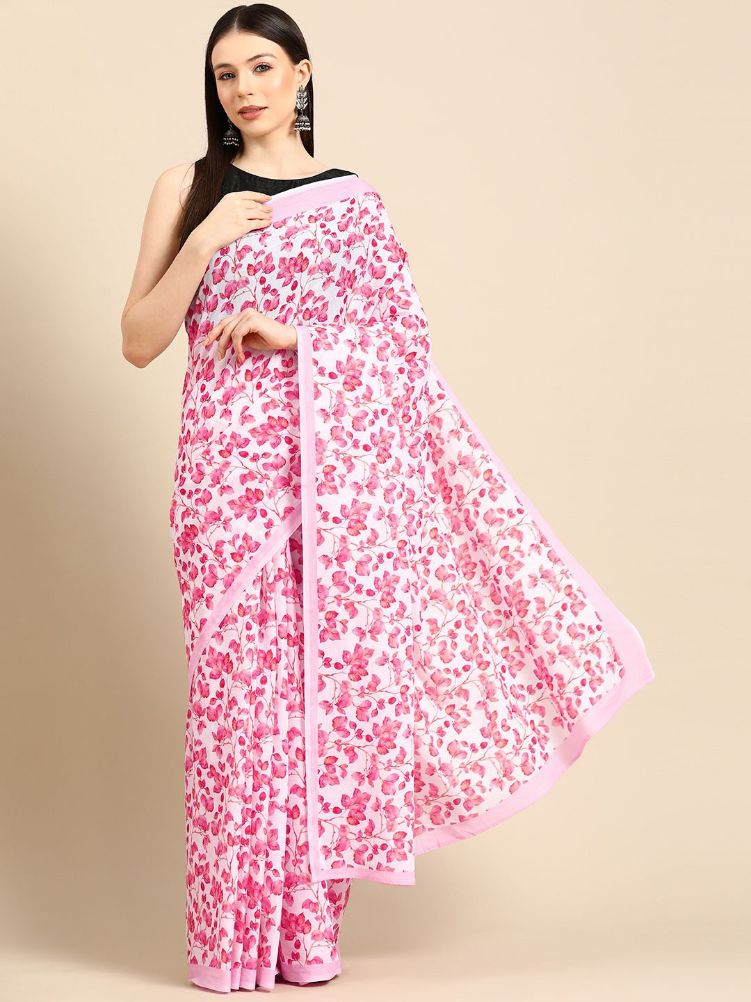 

BUTA BUTI Ethnic Motifs Pure Cotton Saree, Pink