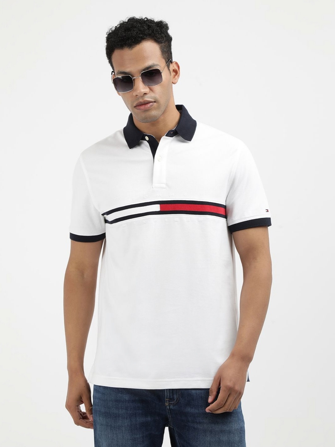 

Tommy Hilfiger Men Brand Logo Polo Collar Cotton Tshirt, White