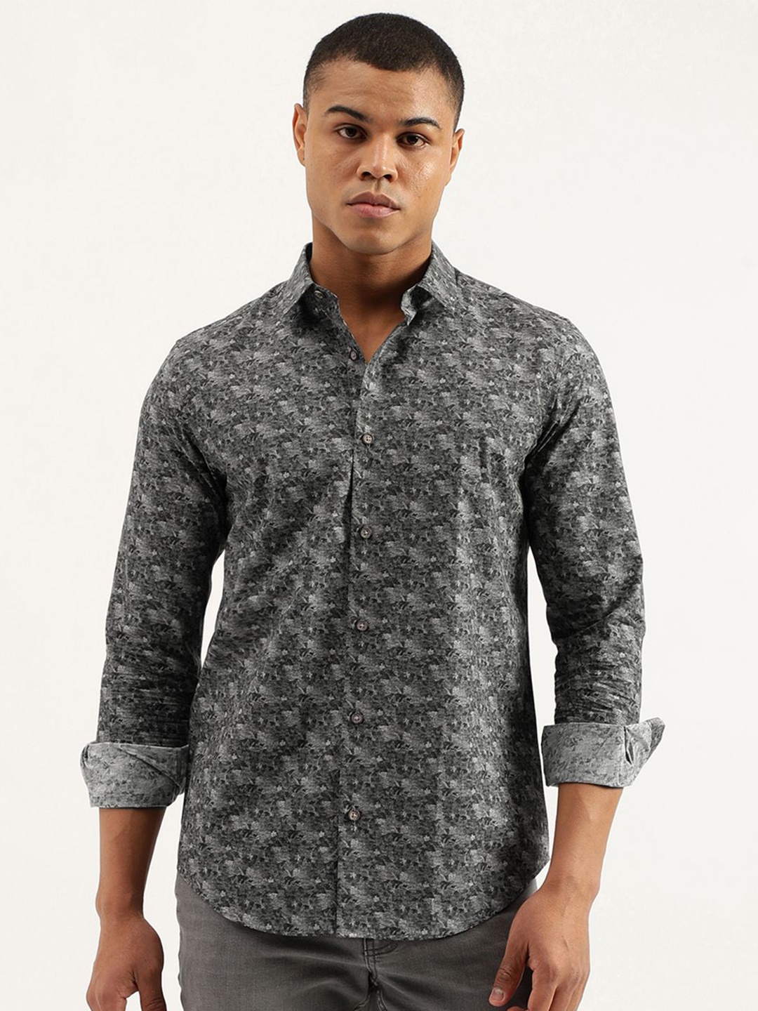 

United Colors of Benetton Men Slim Fit Opaque Printed Casual Shirt, Grey