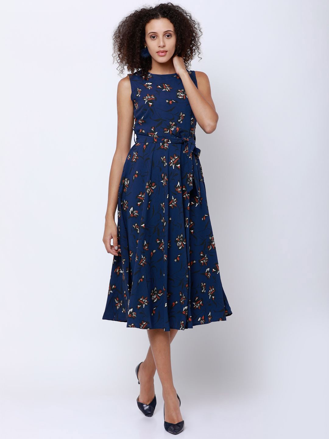 

Tokyo Talkies Floral Print Sleeveless Fit & Flare Midi Dress, Navy blue
