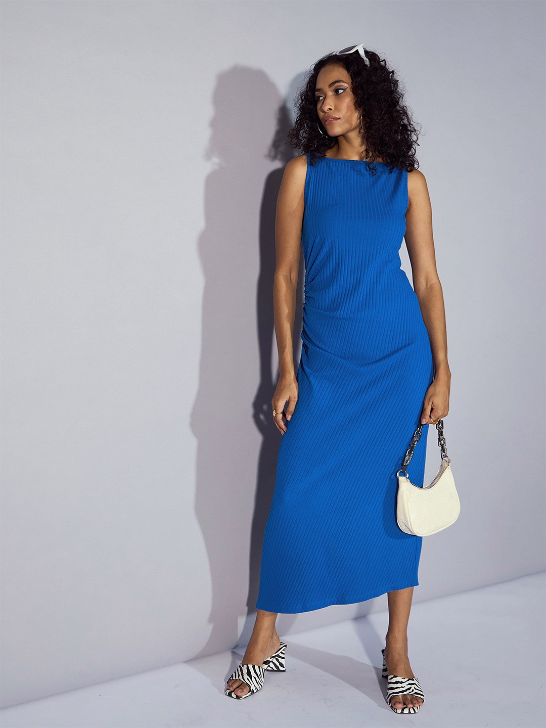 

SASSAFRAS Boat Neck Sleeveless Midi Dress, Blue