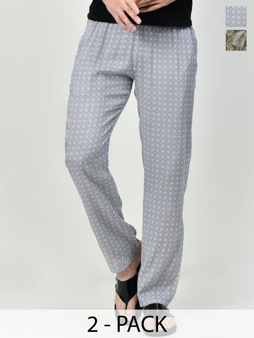 

BAESD Pack Of 2 Men Printed Pure Cotton Lounge Pants, Grey