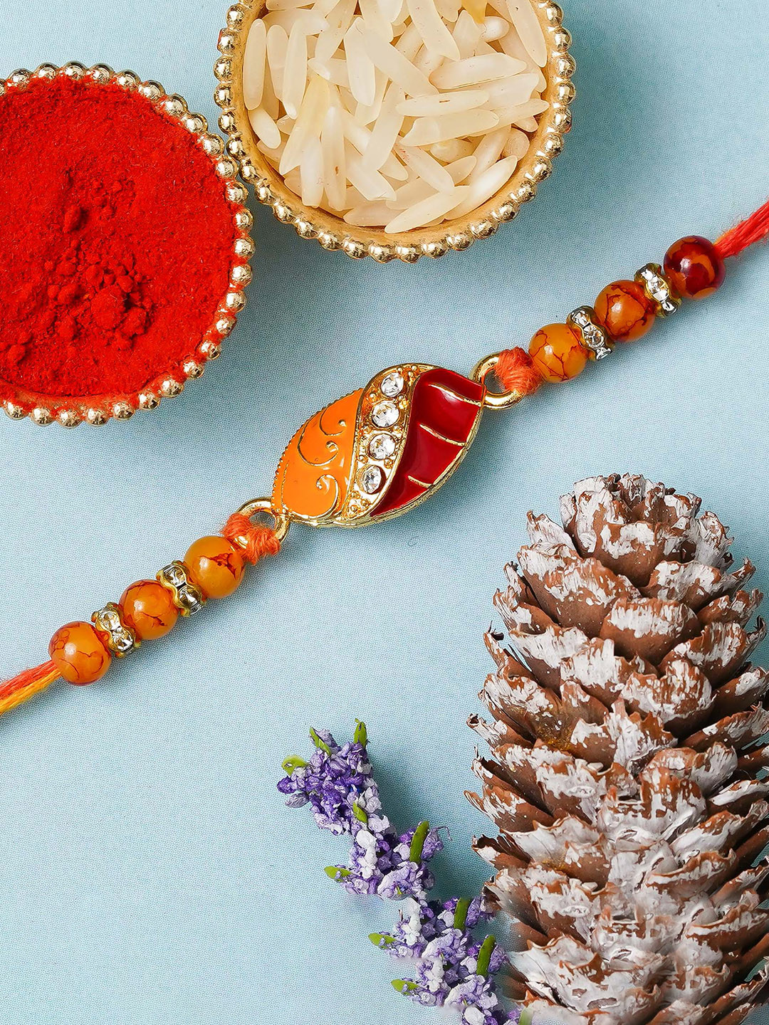 

eCraftIndia Beaded Thread Rakhi, Gold