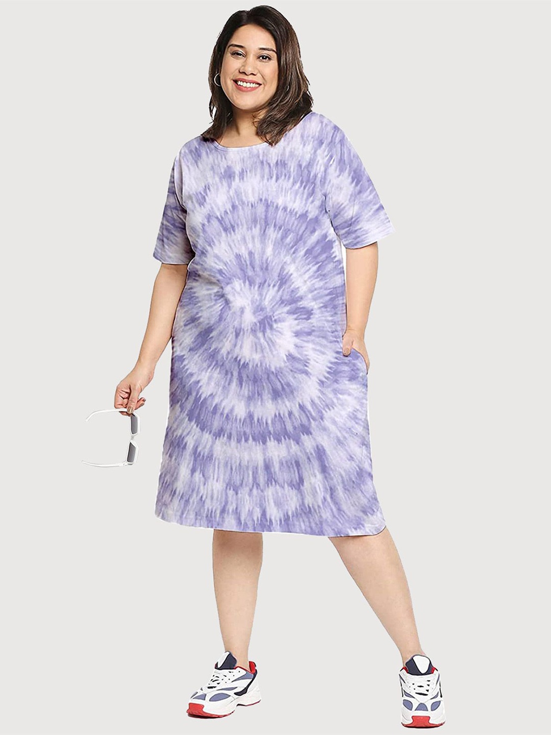 

Wear Your Opinion Plus Size Cotton Tie and Dye Dyed T-shirt Dress, Purple