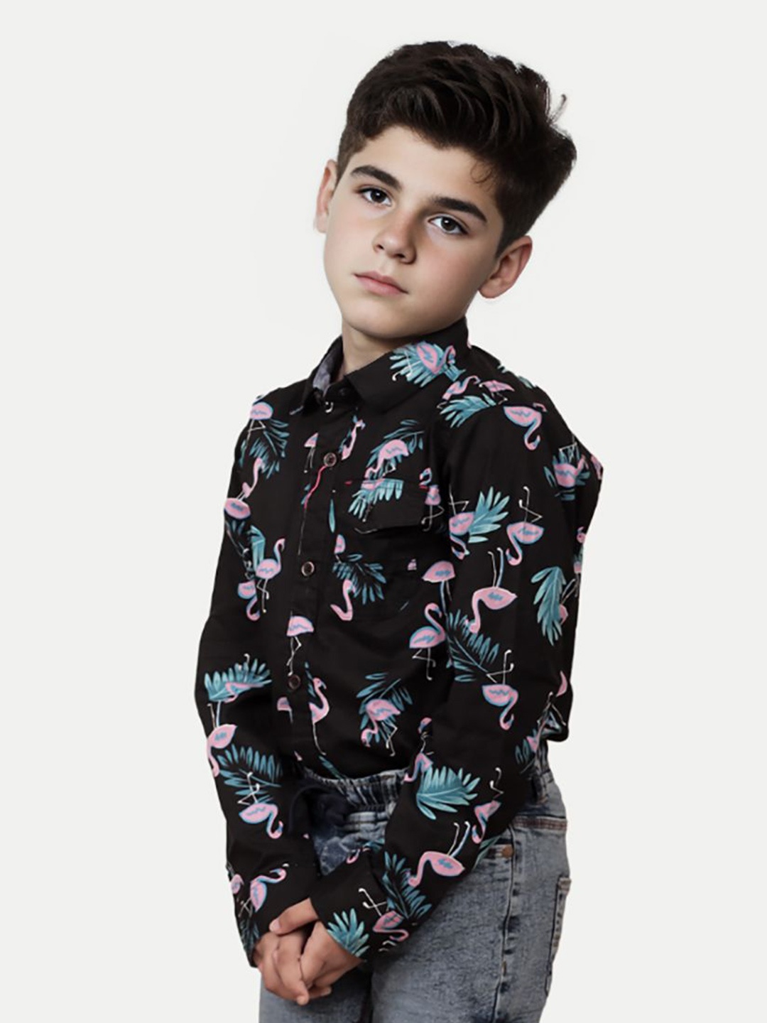 

BAESD Boys Floral Opaque Printed Casual Shirt, Black