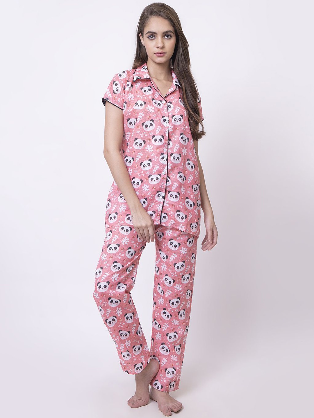 

AVYAY Women Printed Pure Cotton Night suit, Pink