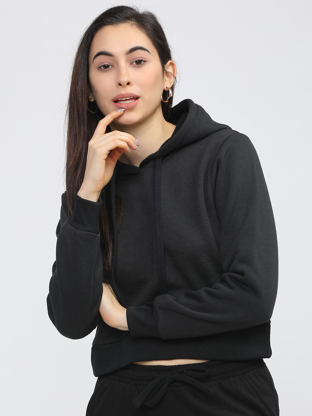 

Tokyo Talkies Women Hooded Sweatshirt, Black