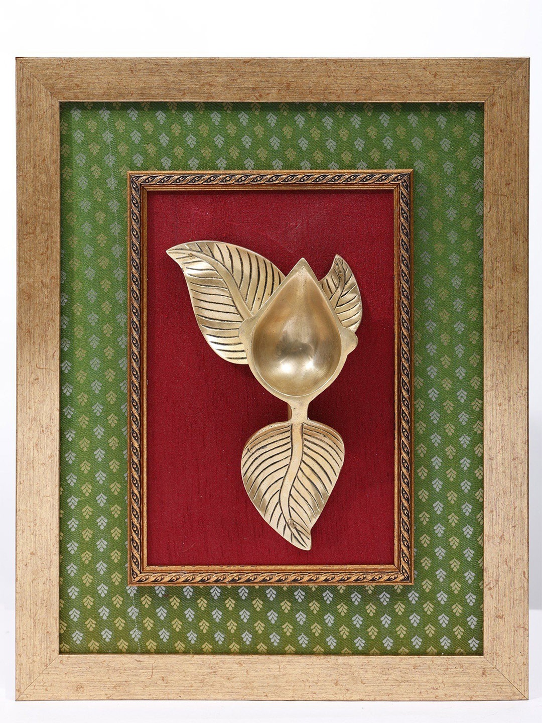 

Exotic India Wood Framed Brass Designer Diya Wall Hanging, Red