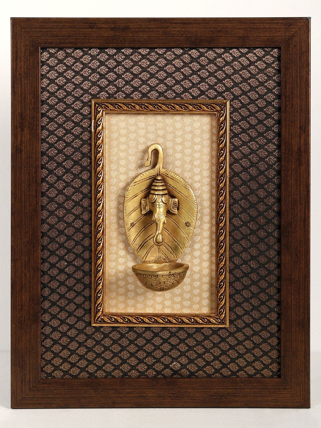 

Exotic India Wooden-Frame Brass-Leaf Ganesha Wall Hanging Diya, Gold