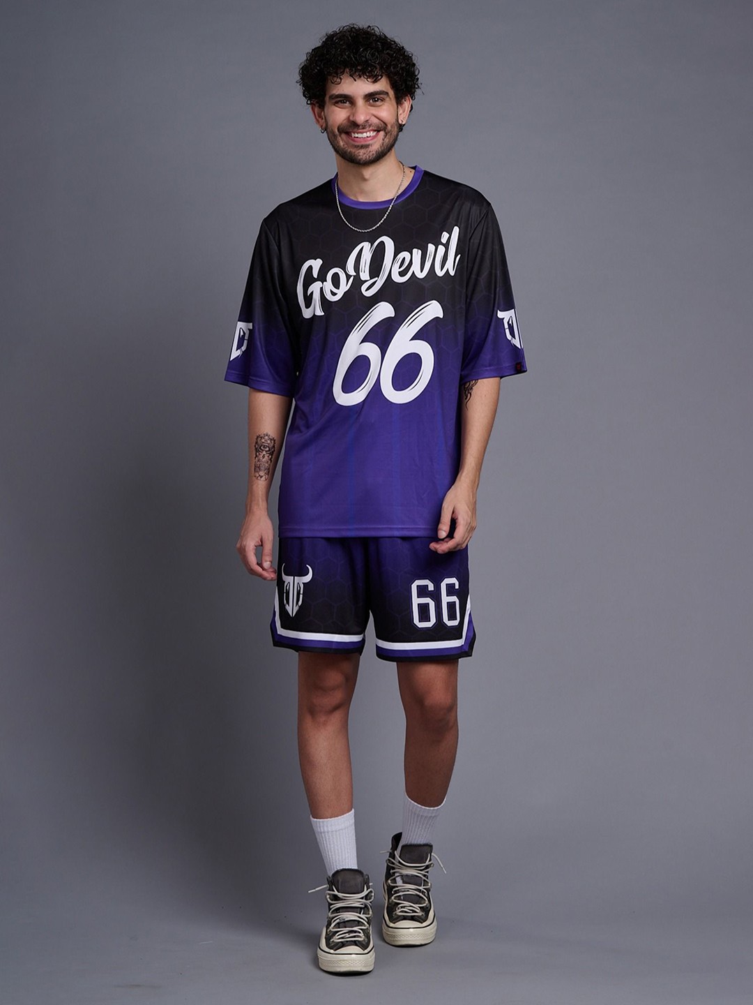 

GO DEVIL T-shirt With Short Co-Ords, Blue