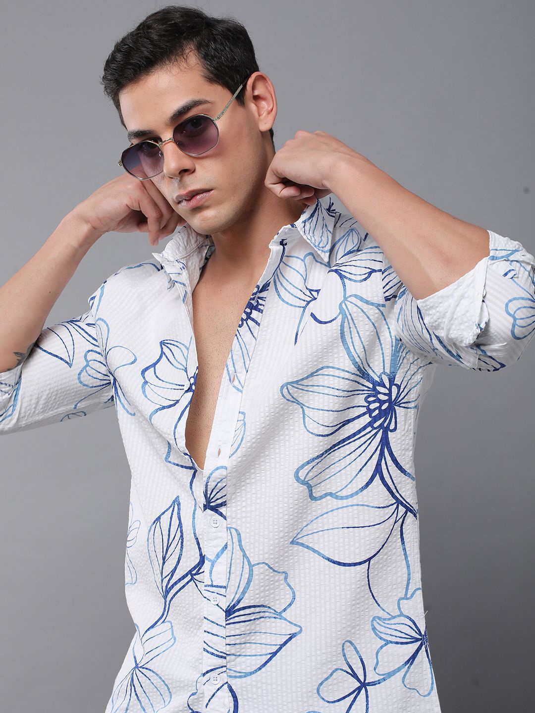 

Difference of Opinion Men Standard Floral Opaque Printed Casual Shirt, White