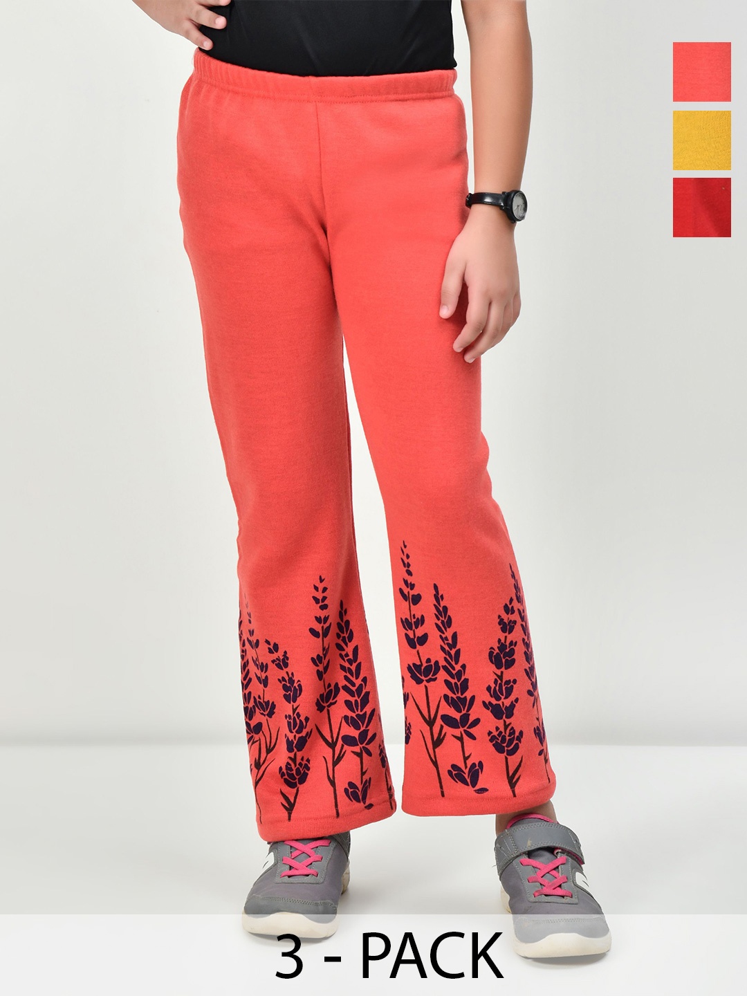

BAESD Girls 3 Floral Printed Knitted Palazzos, Red
