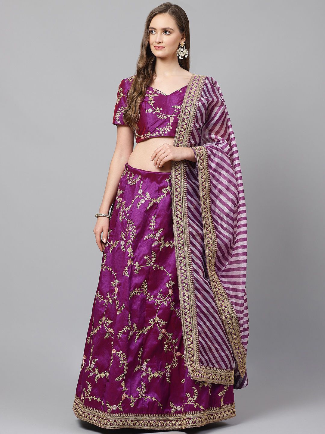 

FABPIXEL Embroidered Sequinned Semi-Stitched Lehenga & Unstitched Blouse With Dupatta, Purple