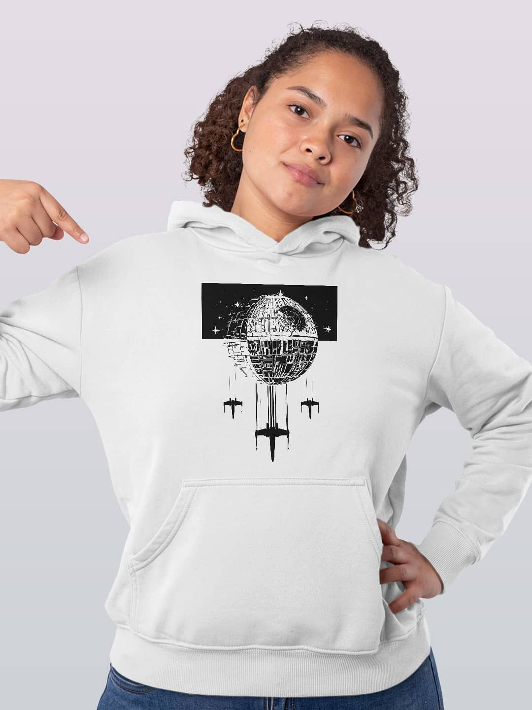 

macmerise Women Printed Hooded Sweatshirt, White