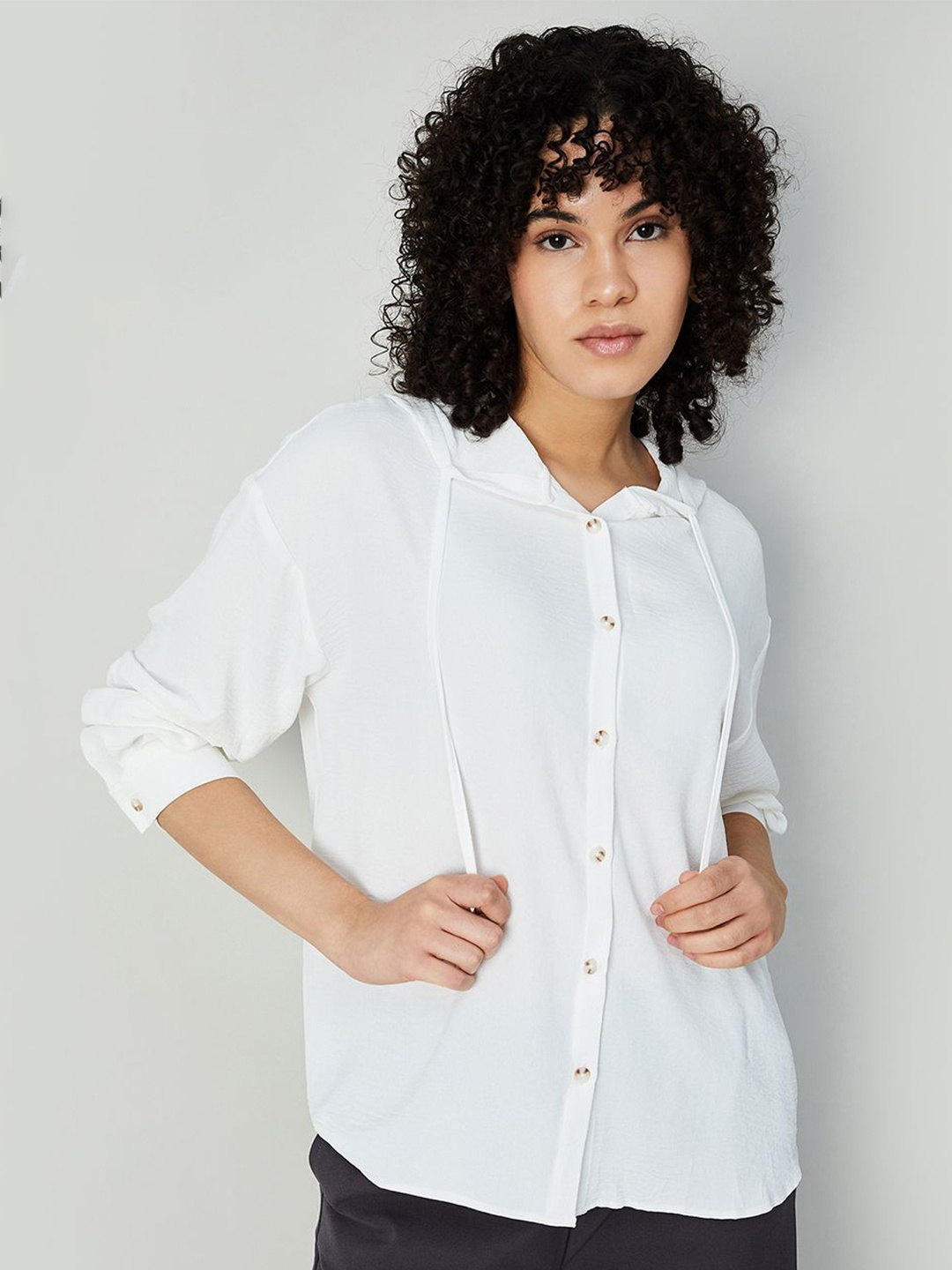 

Ginger by Lifestyle Mandarin Collar Shirt Style Top, White