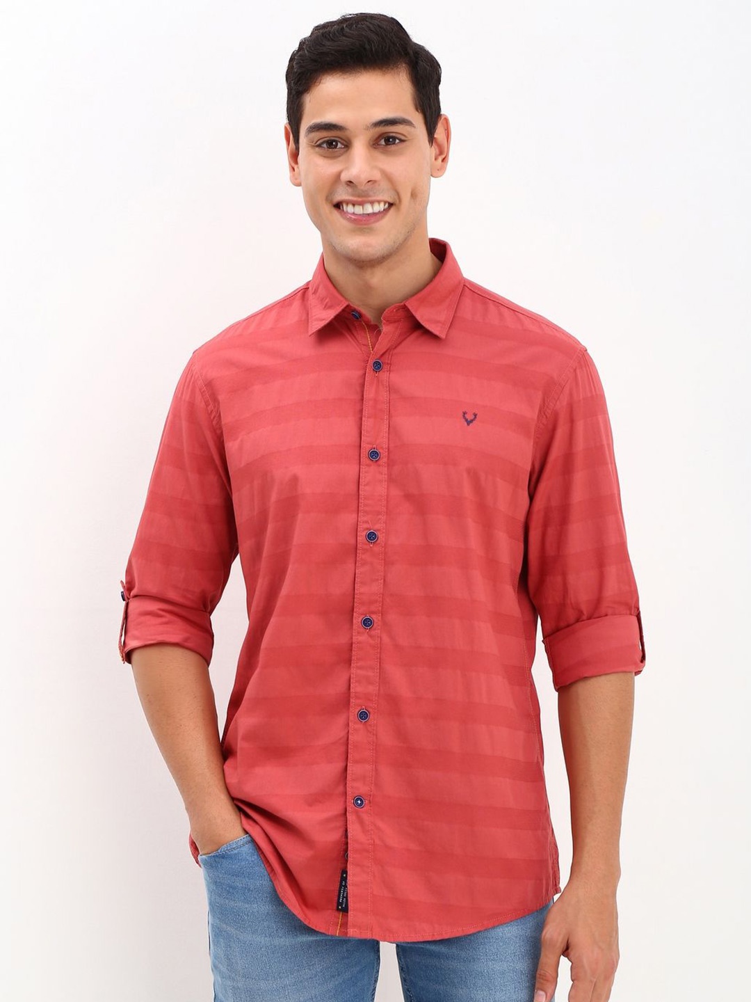 

Allen Solly Men Horizontal Stripes Opaque Striped Casual Shirt, Red