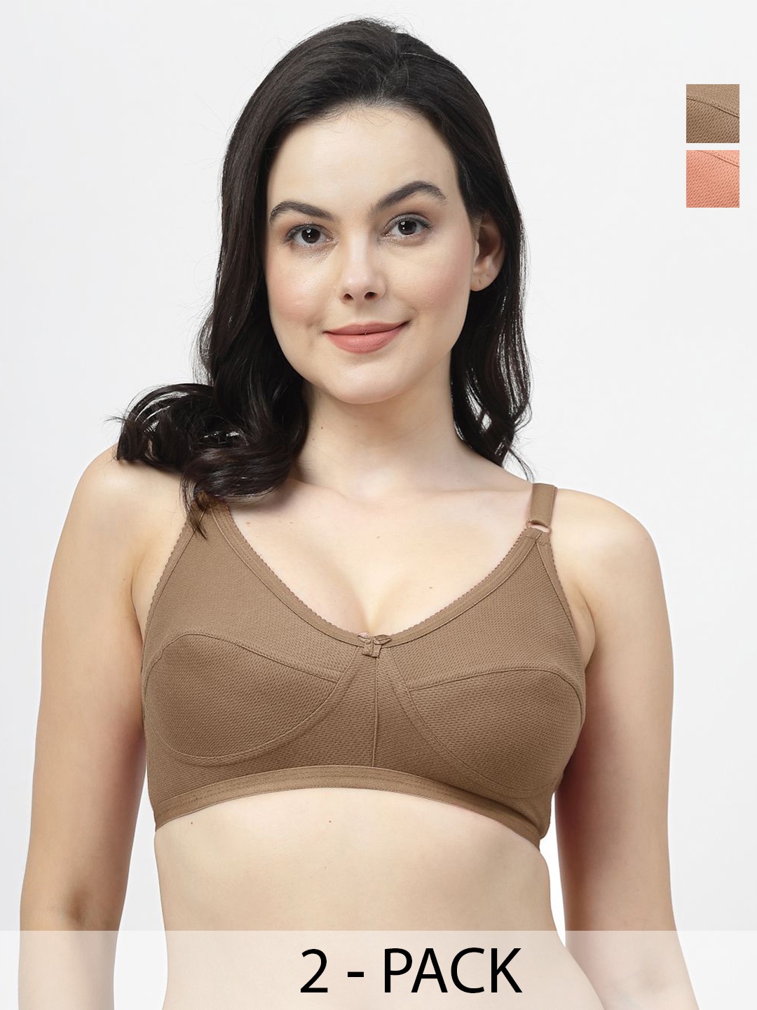 

SHYAM SONS FLAIR Pack of 2 Cotton Non Padded Full Coverage Everyday Bra, Brown