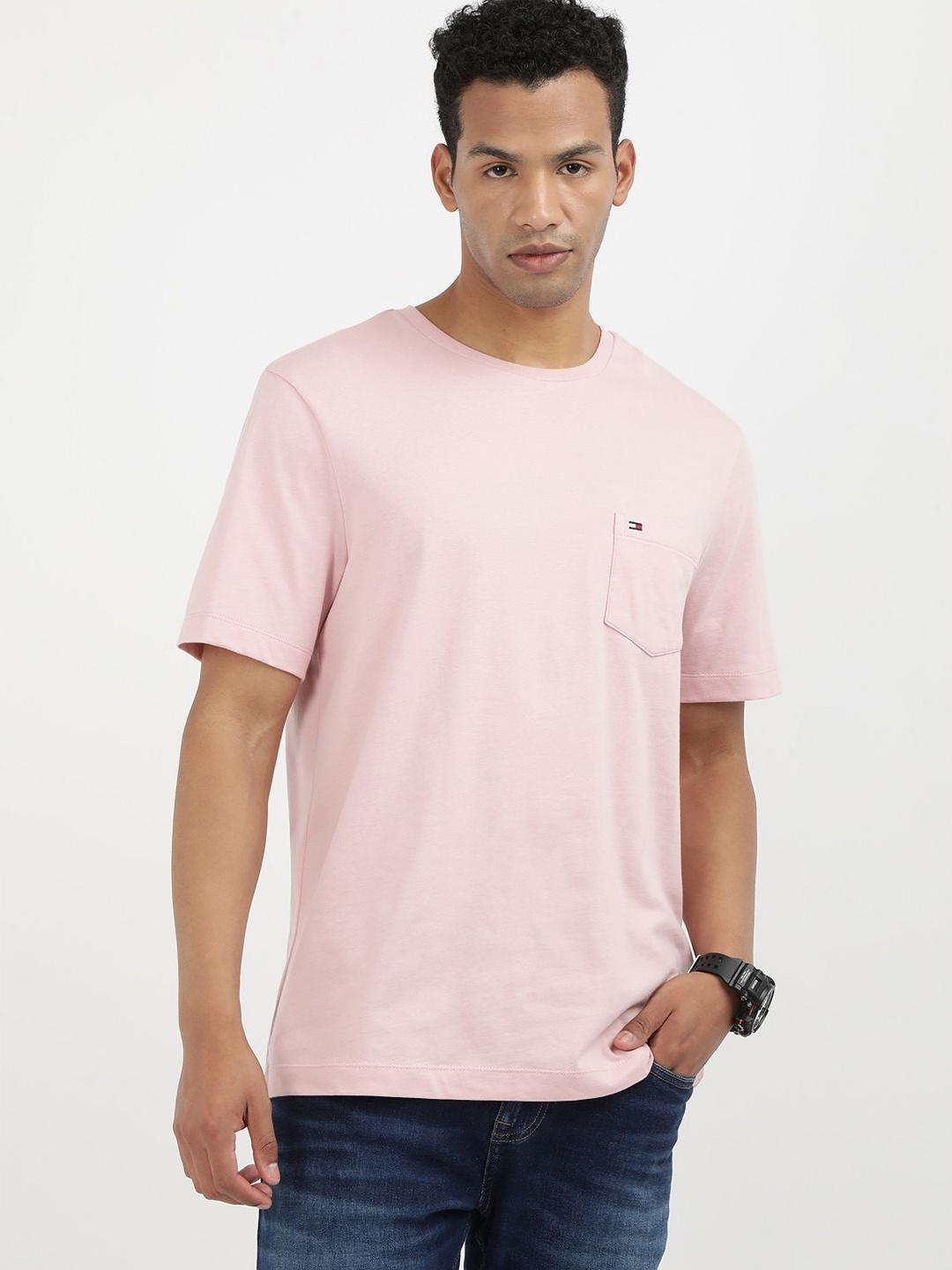 

Tommy Hilfiger Men Solid Round Neck Cotton Tshirt, Pink