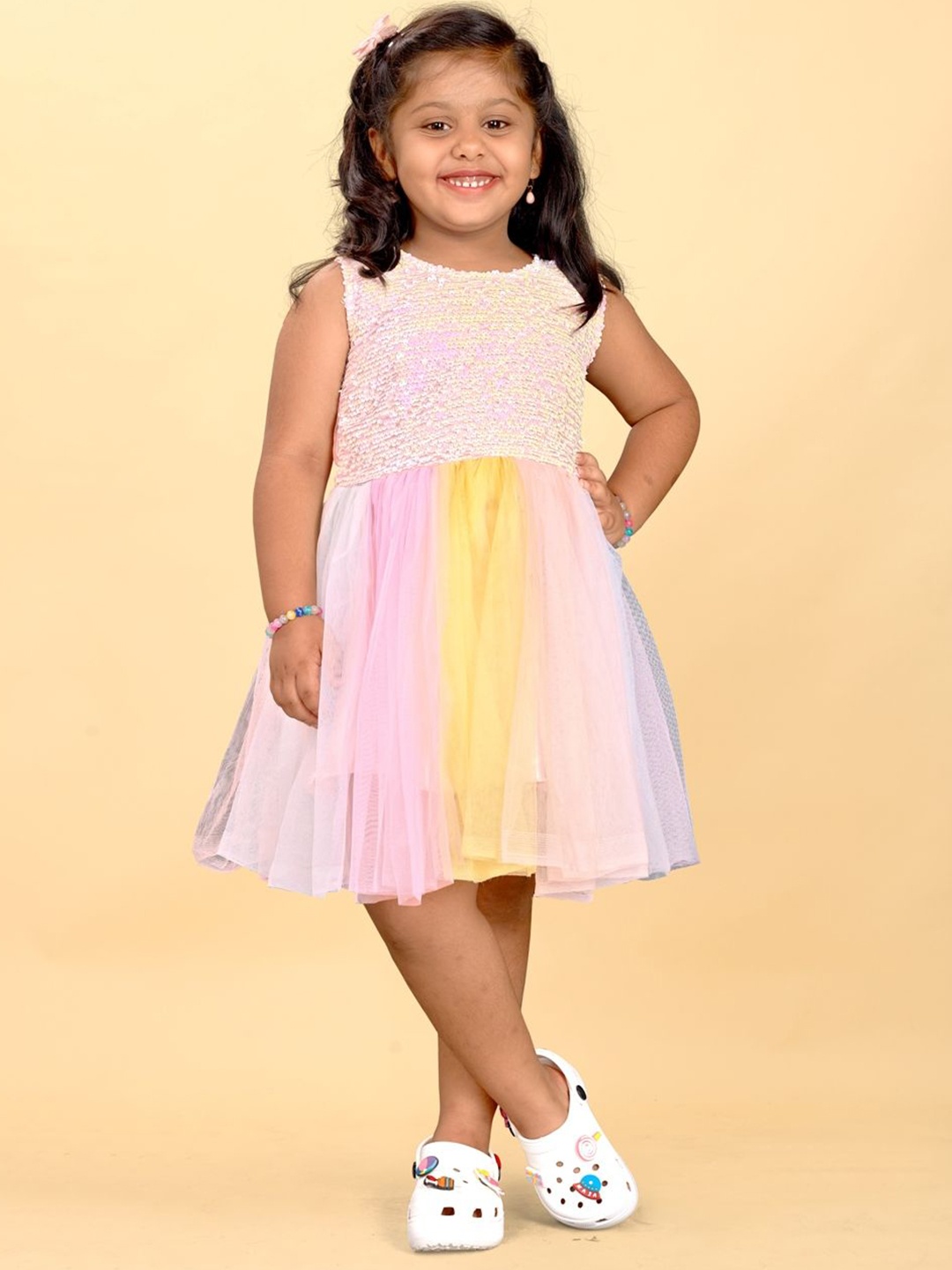 

Shrithi Fashion Fab Girls Embroidery Net A-Line Dress, Pink