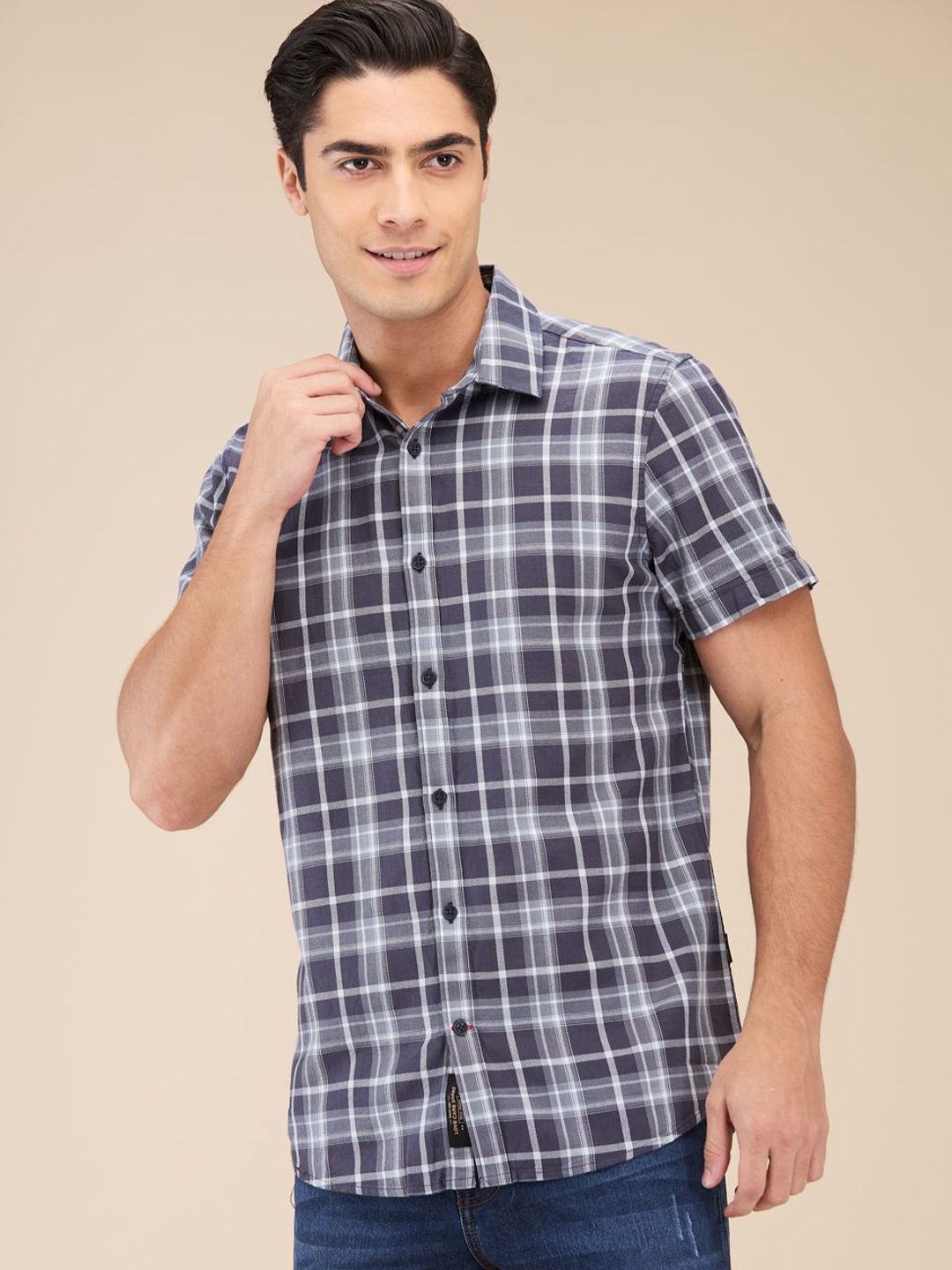 

Being Human Men Slim Fit Tartan Checks Opaque Checked Casual Shirt, Grey