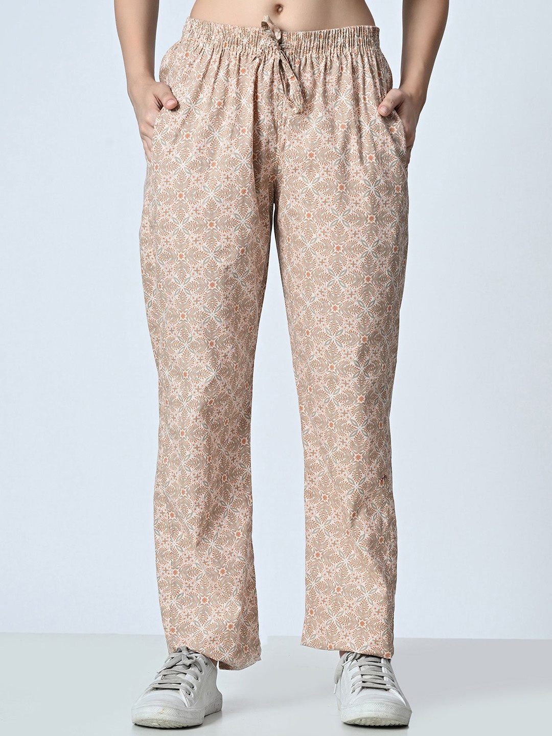 

BAESD Women Printed Pure Cotton Trousers, Beige