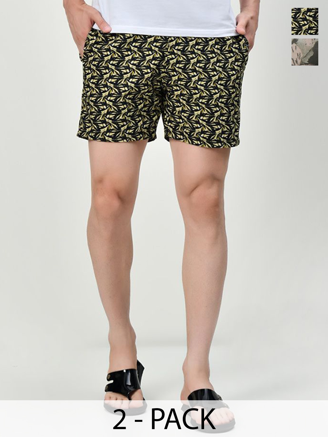 

BAESD Pack of 2 Men Printed Mid-Rise Cotton Shorts, Green