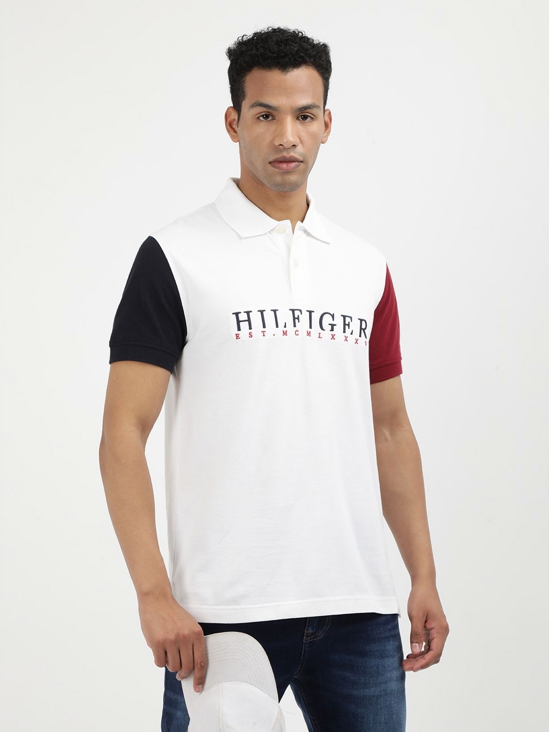 

Tommy Hilfiger Men Printed Polo Collar Cotton Tshirt, White