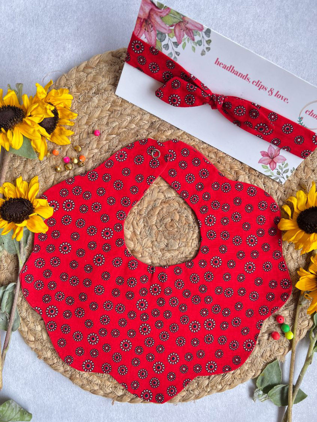 

Choko Girls Printed Waterproof Bib & Headband, Red