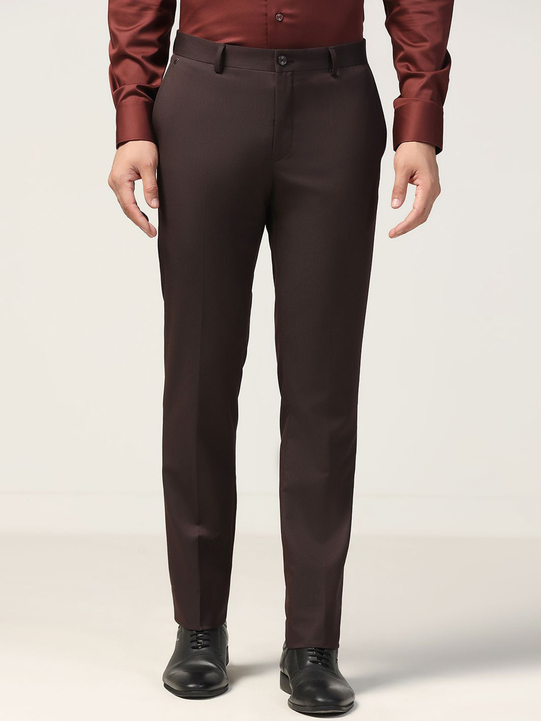 

Blackberrys Men Slim Fit Formal Trousers, Maroon