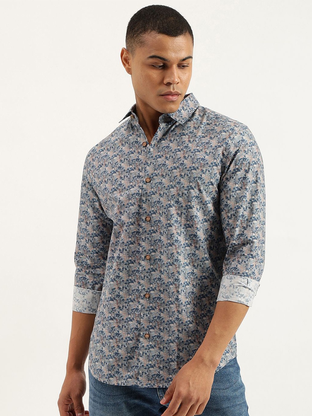 

United Colors of Benetton Men Slim Fit Floral Opaque Printed Casual Shirt, Blue