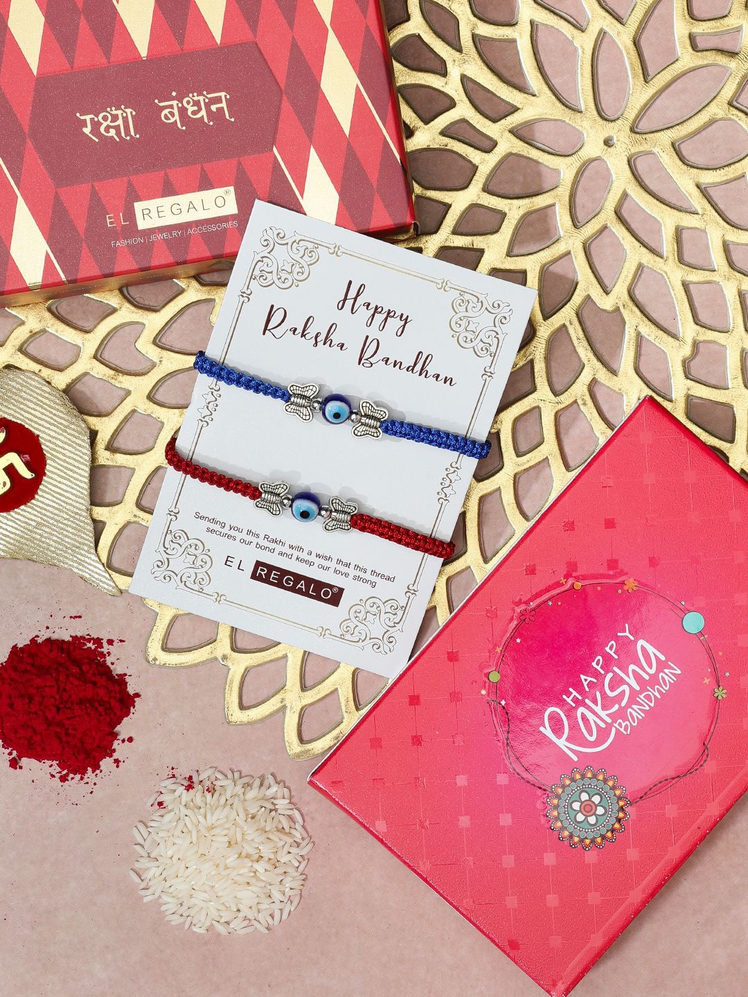 

EL REGALO Set of 2 Thread Rakhis, Red