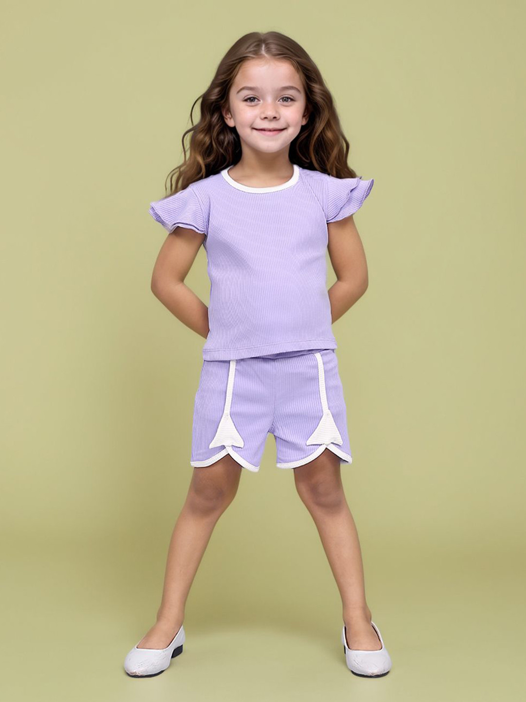 

Toonyport Girls Pure Cotton Top With Shorts, Lavender