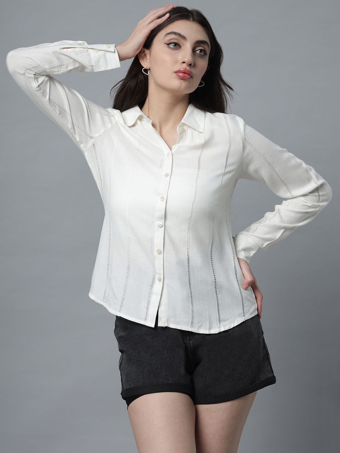 

Chemistry Women Classic Opaque Casual Shirt, White