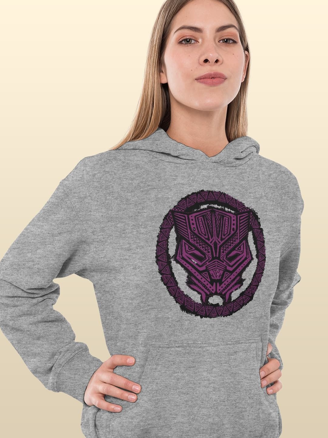 

macmerise Women Printed Hooded Sweatshirt, Grey