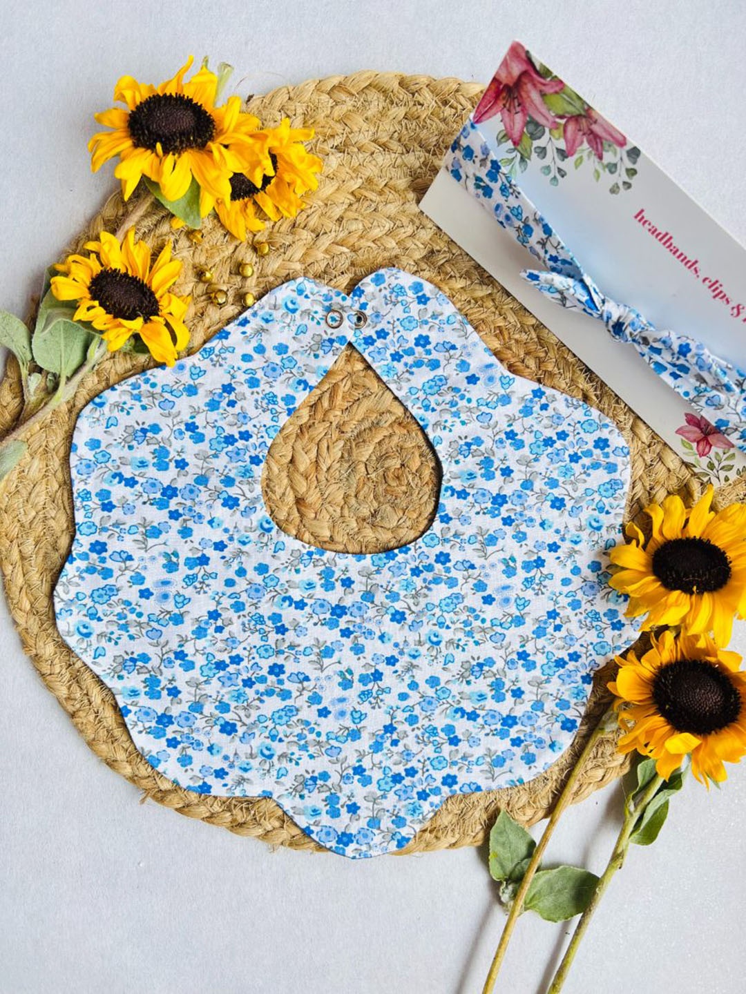 

Choko Girls Floral Printed Cotton Bib & Headband Set, Blue