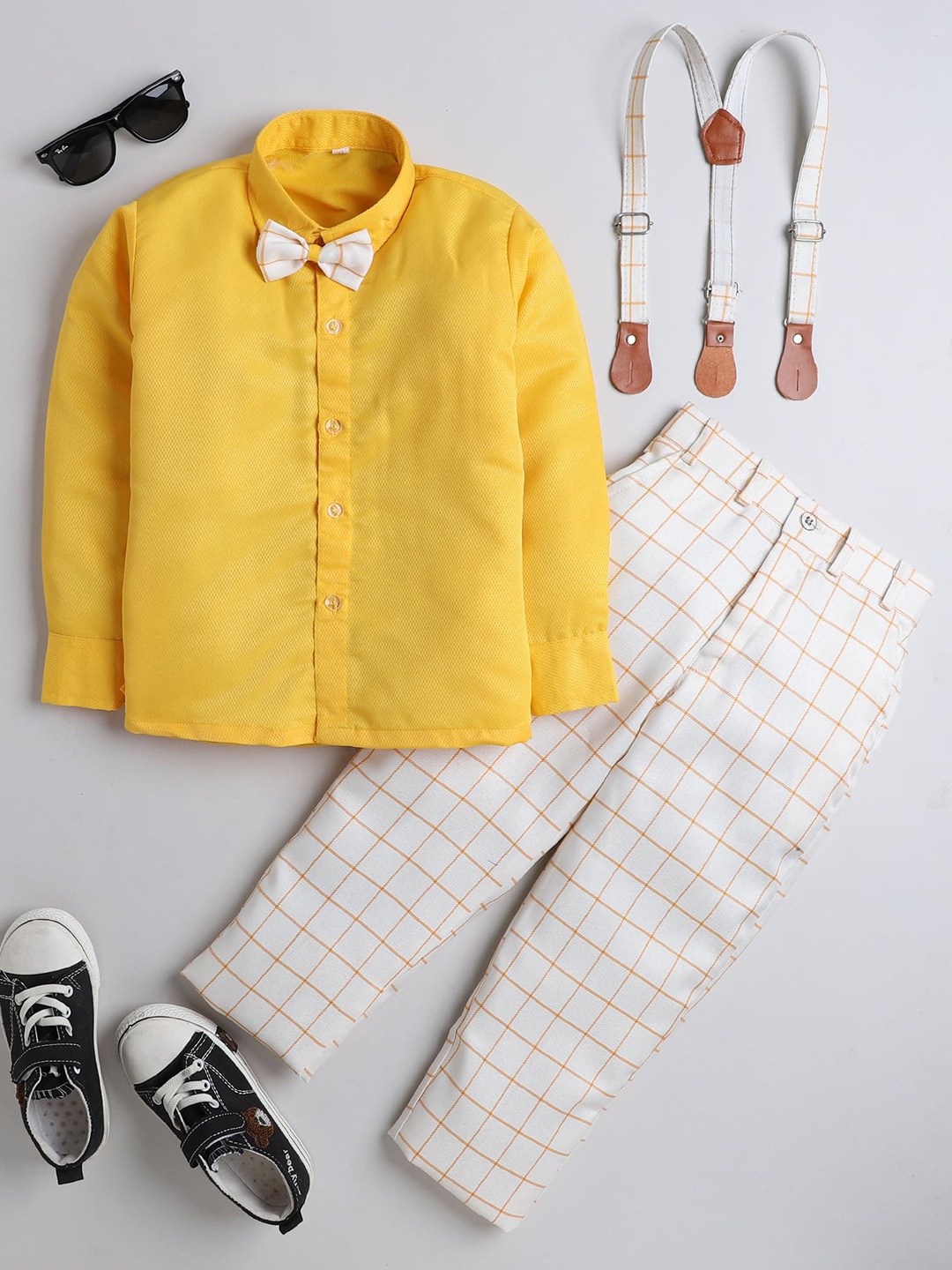 

BAESD Boys T-shirt and Shirt with Trousers & Suspender, Yellow