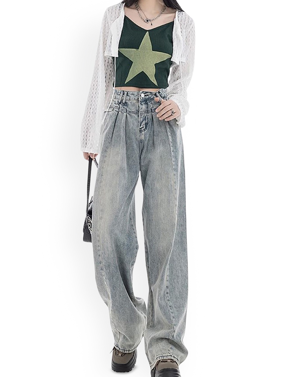 

LULU & SKY Women Wide Leg High-Rise Heavy Fade Jeans, Blue