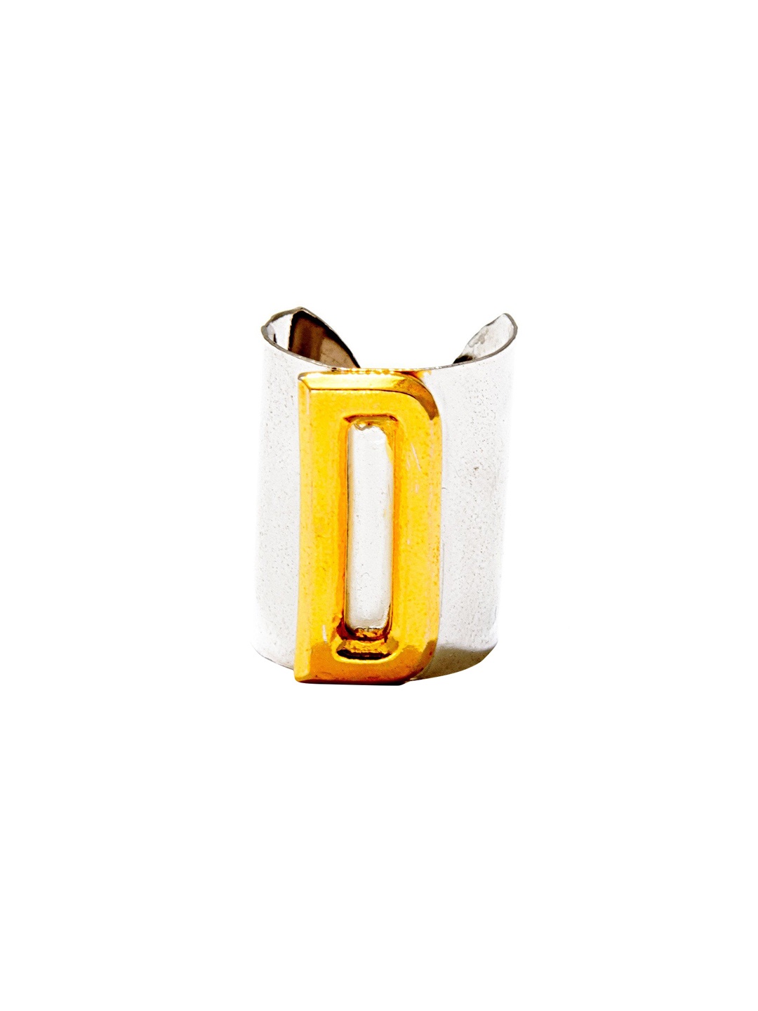 

VALLIYAN BY NITYA Unisex Brass-Plated Adjustable D Letter Finger Ring, Silver