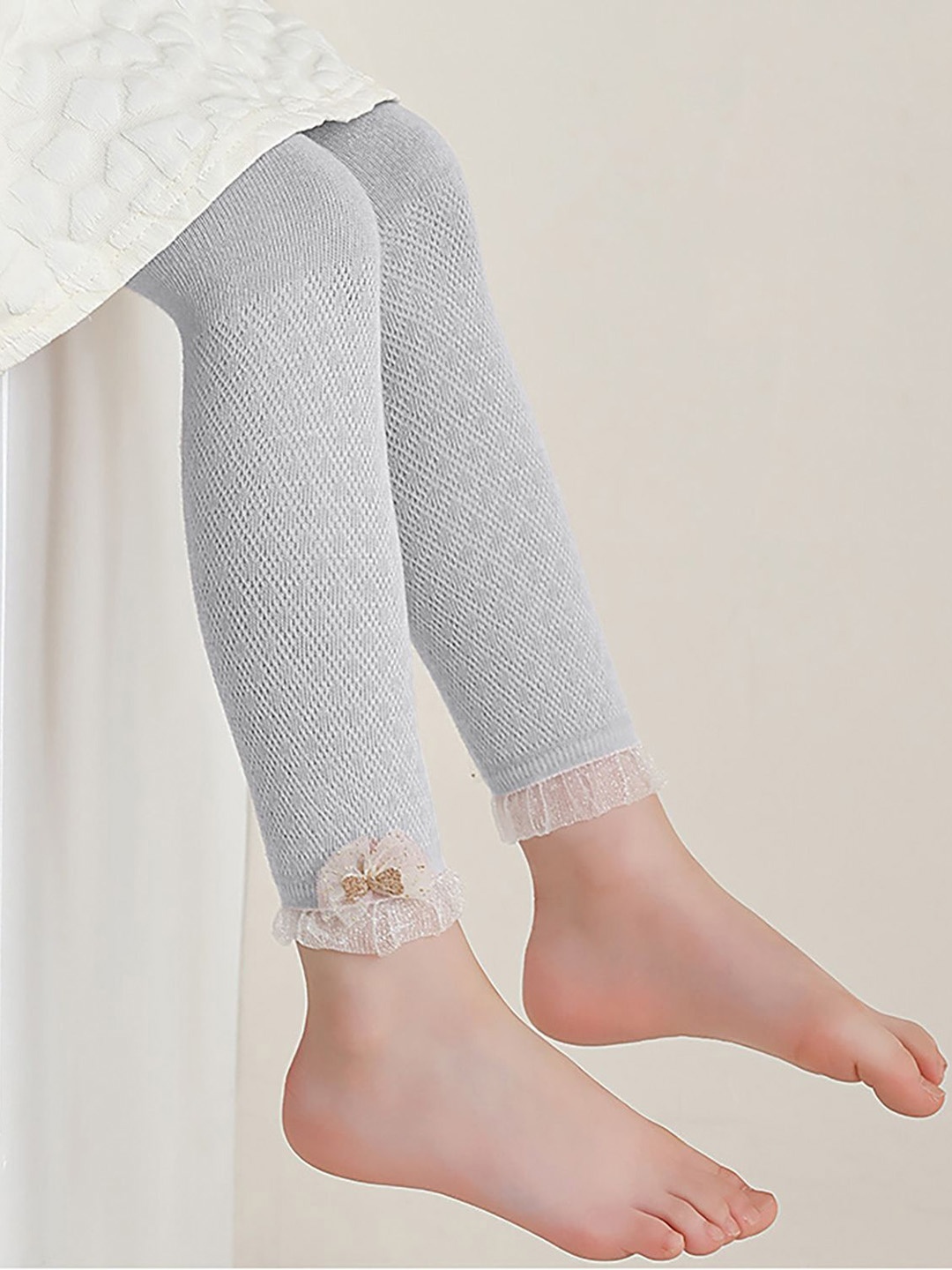 

SYGA Girls Bow Design Cotton Ankle-Length Leggings, Grey